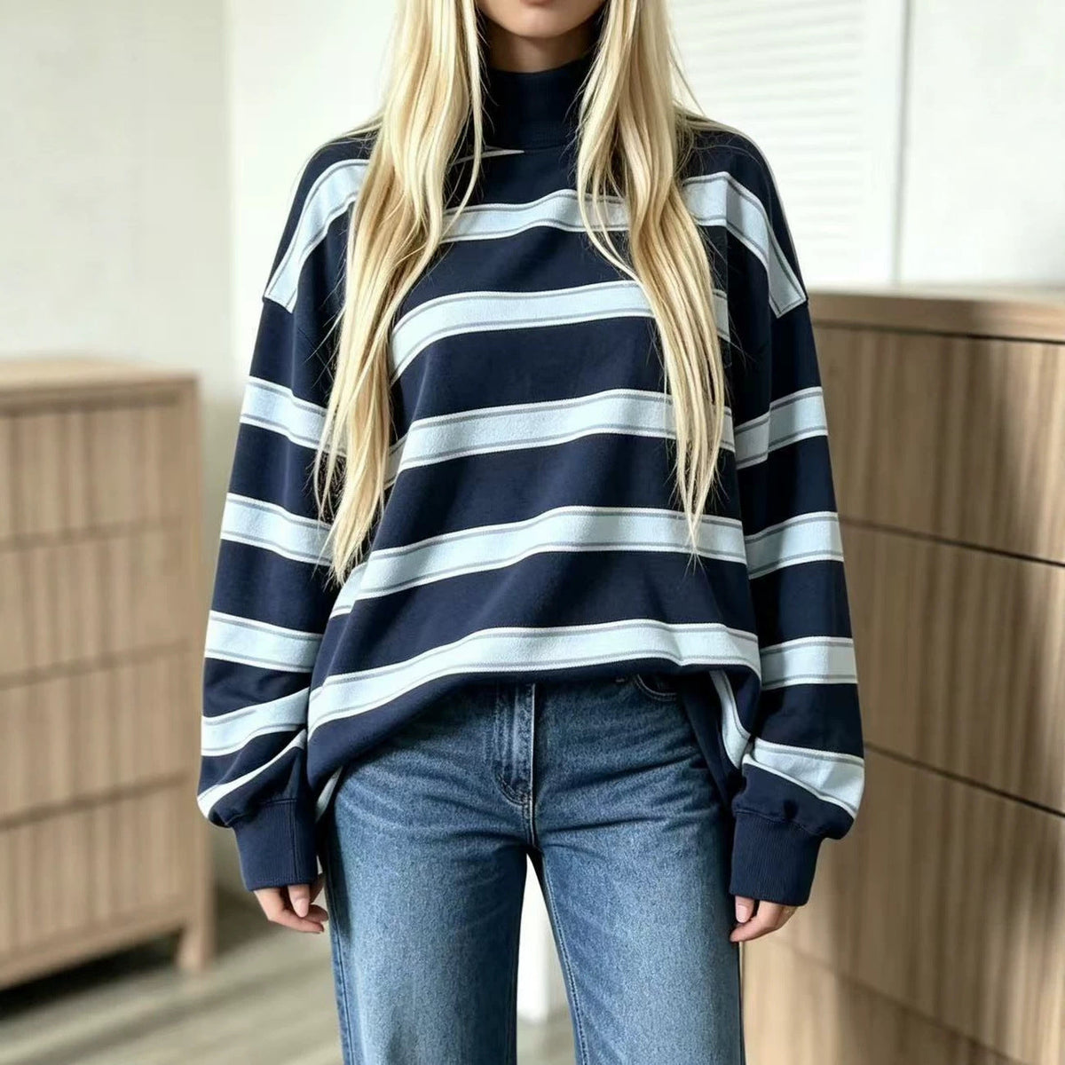 Alice | Sweat Femme Rayé Oversize à Col Montant - vue 1