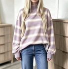 Alice | Sweat Femme Rayé Oversize à Col Montant - Lilas