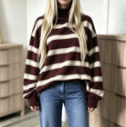 Alice | Sweat Femme Rayé Oversize à Col Montant - Bordeaux