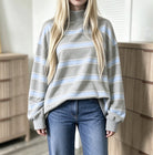 Alice | Sweat Femme Rayé Oversize à Col Montant - Gris