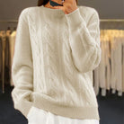 Alix | Pull Torsadé Femme Col Rond en Maille Douce Toucher Laine - Beige