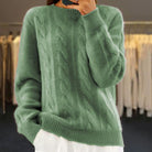 Alix | Pull Torsadé Femme Col Rond en Maille Douce Toucher Laine - Vert