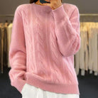 Alix | Pull Torsadé Femme Col Rond en Maille Douce Toucher Laine - Rose