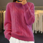 Alix | Pull Torsadé Femme Col Rond en Maille Douce Toucher Laine - Rose foncé