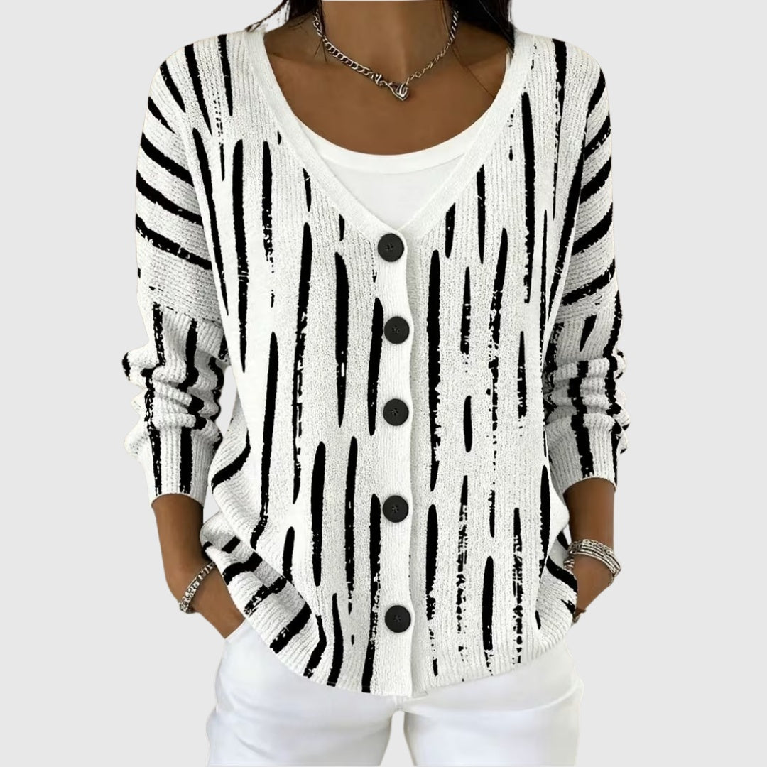 Ines Paris | Cardigan Rayé Femme en Maille Boutonné Grande Taille