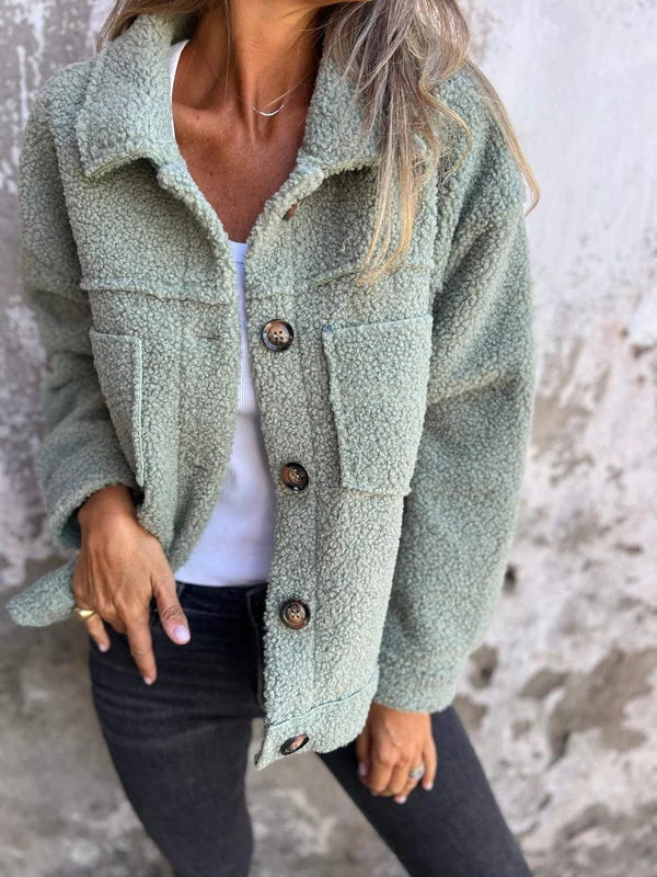 Ines Paris | Veste Sherpa Femme Courte Boutonnée Col Tailleur