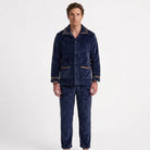 Alphonse | Pyjama Homme en Polaire Douce avec Veste Boutonnée et Pantalon - Bleu foncé