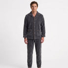 Alphonse | Pyjama Homme en Polaire Douce avec Veste Boutonnée et Pantalon - Gris foncé