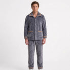 Alphonse | Pyjama Homme en Polaire Douce avec Veste Boutonnée et Pantalon - Gris