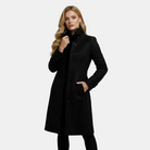 Amandine | Manteau Long Femme Toucher Laine à Col Montant et Coupe Cintrée - Noir