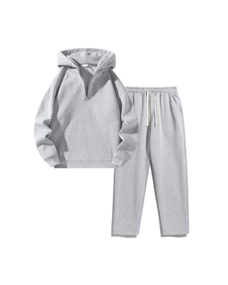 Amaury | Ensemble Homme Sweat à Capuche Demi-Zip et Pantalon en Molleton - Gris