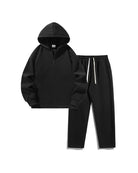 Amaury | Ensemble Homme Sweat à Capuche Demi-Zip et Pantalon en Molleton - Noir