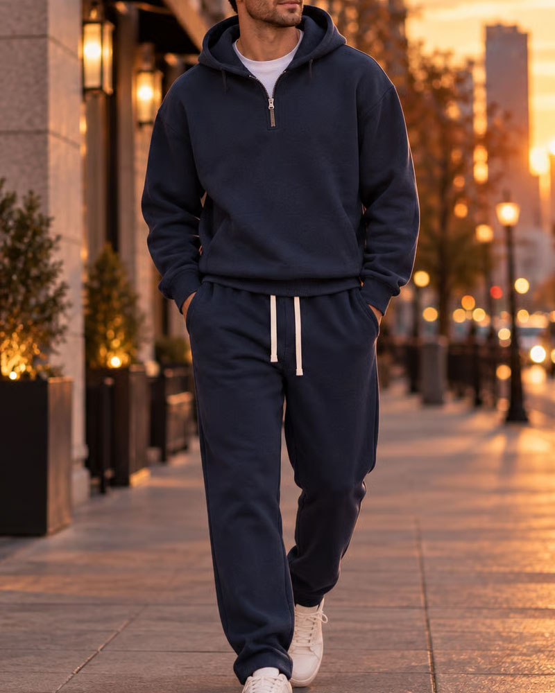 Amaury | Ensemble Homme Sweat à Capuche Demi-Zip et Pantalon en Molleton - vue 4