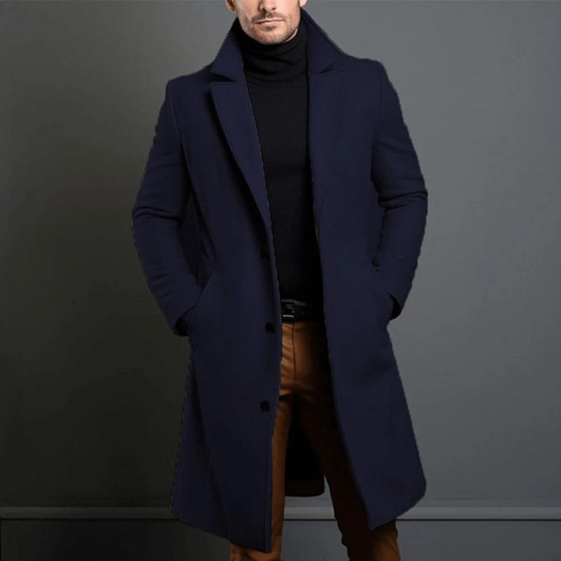 Ambroise | Manteau Long Homme Col Tailleur Toucher Laine - Bleu marine