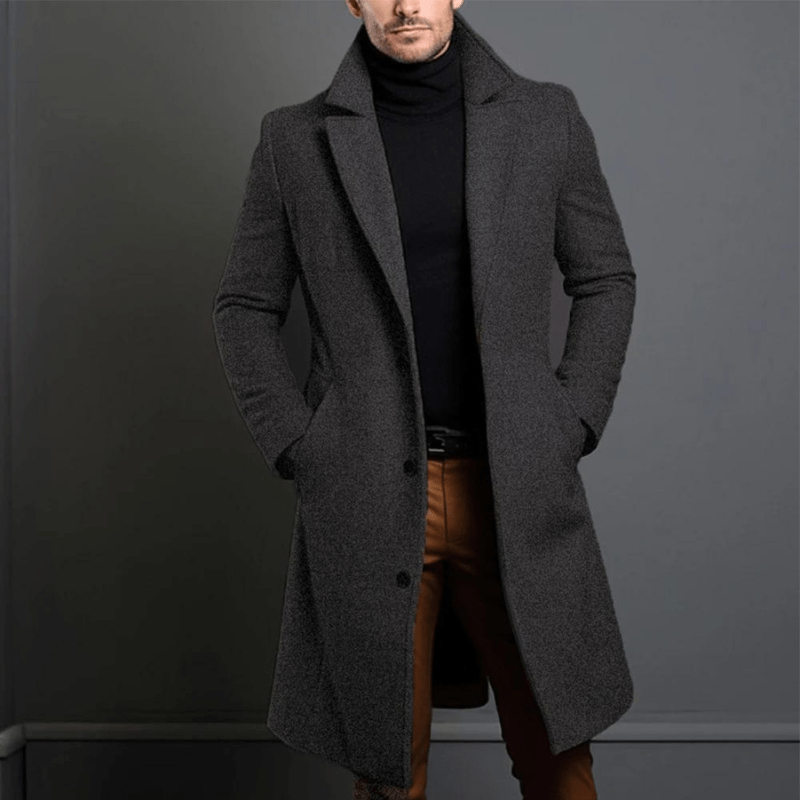 Ambroise | Manteau Long Homme Col Tailleur Toucher Laine - Gris