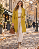 Anaïs | Cardigan Long Femme Ouvert à Col Revers et Poches, Maille Douce - Moutarde