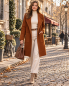 Anaïs | Cardigan Long Femme Ouvert à Col Revers et Poches, Maille Douce - Rouille