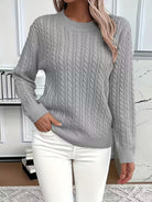 Annabelle | Pull Femme Torsadé Col Rond en Maille Chaude - Gris