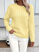 Annabelle | Pull Femme Torsadé Col Rond en Maille Chaude - Jaune pâle