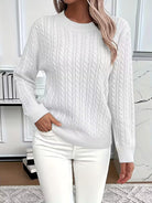 Annabelle | Pull Femme Torsadé Col Rond en Maille Chaude - Blanc