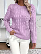 Annabelle | Pull Femme Torsadé Col Rond en Maille Chaude - Lilas