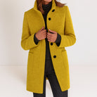 Apolline | Manteau Droit Femme Col Montant Toucher Laine à Poches Plaquées - Jaune