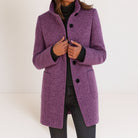 Apolline | Manteau Droit Femme Col Montant Toucher Laine à Poches Plaquées - Violet