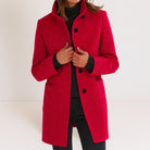Apolline | Manteau Droit Femme Col Montant Toucher Laine à Poches Plaquées - Rouge