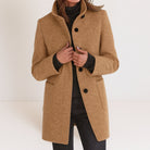 Apolline | Manteau Droit Femme Col Montant Toucher Laine à Poches Plaquées - Kaki