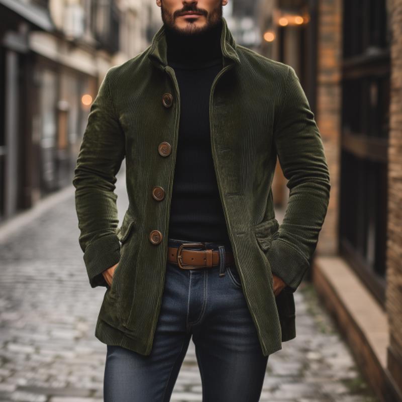 Aristide | Manteau Court Homme en Velours Côtelé à Col Montant - vue 1