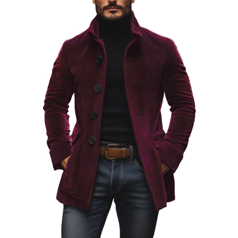 Aristide | Manteau Court Homme en Velours Côtelé à Col Montant - Bordeaux