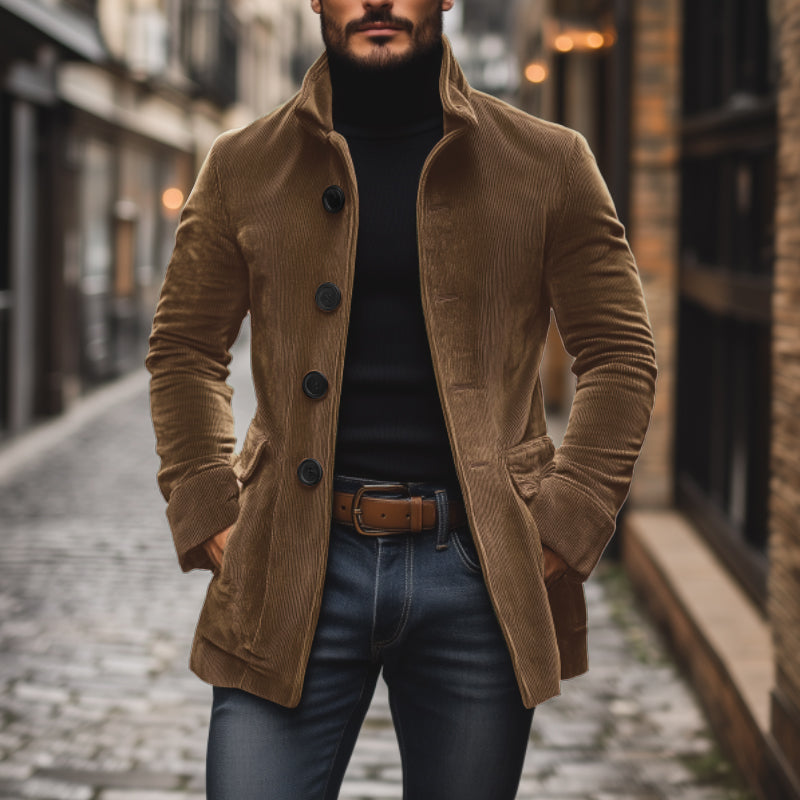 Aristide | Manteau Court Homme en Velours Côtelé à Col Montant - vue 4