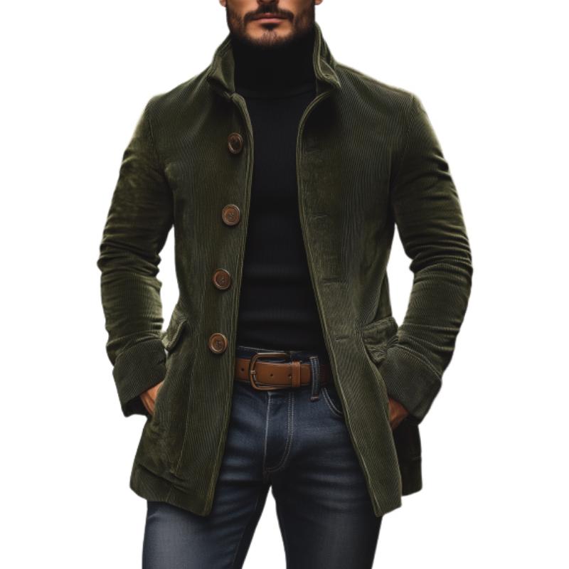 Aristide | Manteau Court Homme en Velours Côtelé à Col Montant - Vert kaki