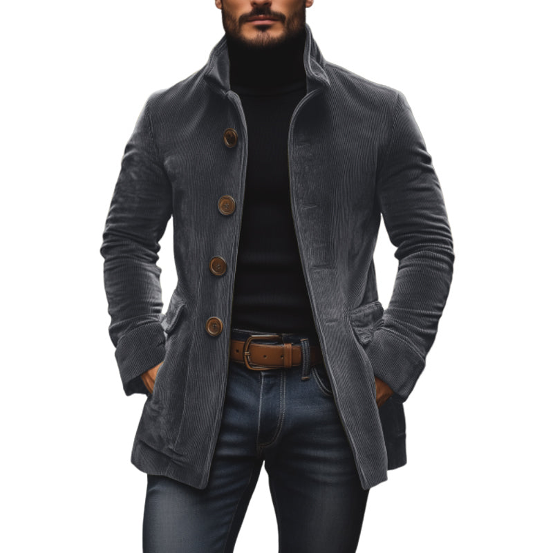 Aristide | Manteau Court Homme en Velours Côtelé à Col Montant - Gris