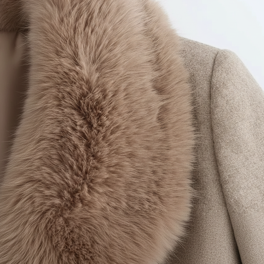 Armance | Manteau Long Femme Toucher Laine à Col en Fausse Fourrure et Ceinture - vue 8