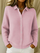 Armelle | Gilet Femme Boutonné à Col Chemise en Maille Gaufrée Oversize - Rose