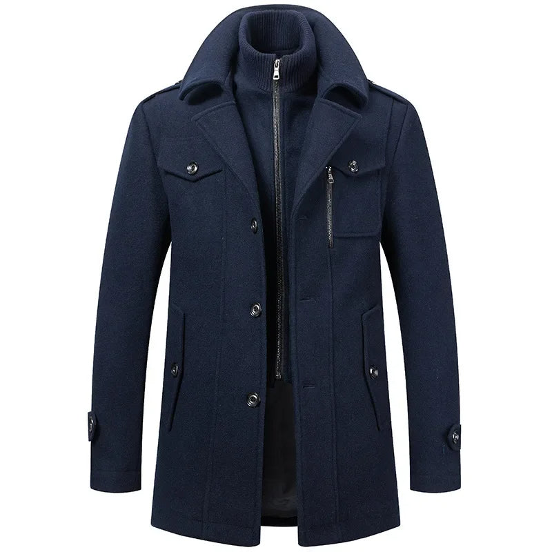 Arnaud | Manteau Homme Toucher Laine Effet 2 en 1 avec Plastron Zippé - Bleu marine