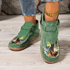 Mocassins femme imprimé chat à enfiler, bout rond et talon bas