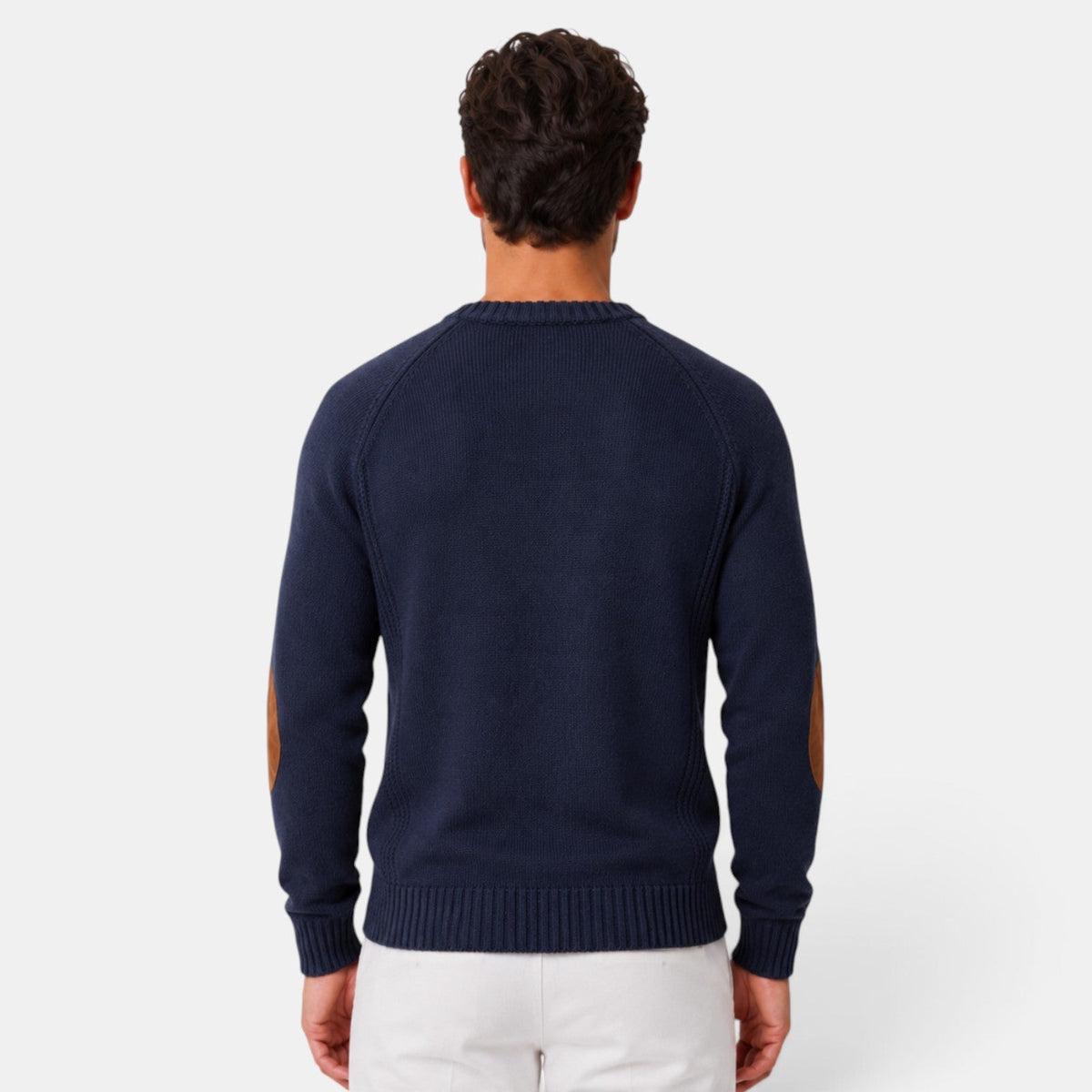 Baptiste | Pull Homme Col Rond en Maille Côtelée à Coudières Effet Daim - vue 3