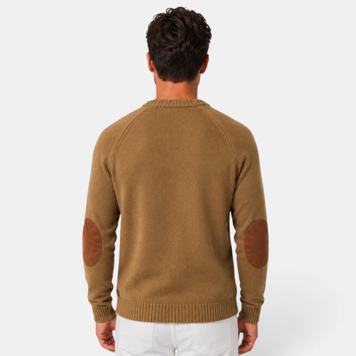 Baptiste | Pull Homme Col Rond en Maille Côtelée à Coudières Effet Daim - vue 6