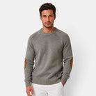 Baptiste | Pull Homme Col Rond en Maille Côtelée à Coudières Effet Daim - Gris