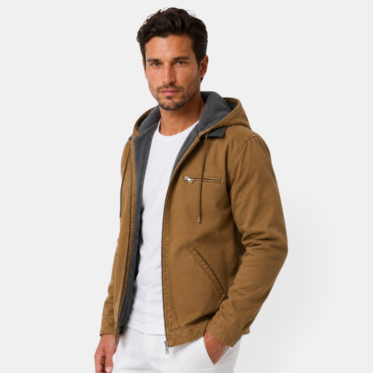 Barthélemy | Veste Homme à Capuche Doublure Polaire en Toile Délavée - vue 2