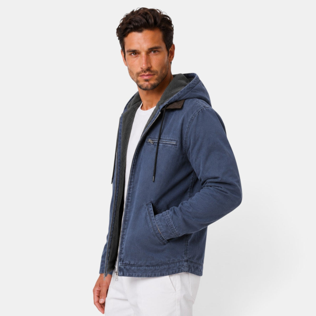 Barthélemy | Veste Homme à Capuche Doublure Polaire en Toile Délavée - vue 5