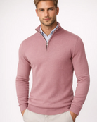 Bastien | Pull Camionneur Homme Col Montant Demi-Zip en Maille Confort - Rose