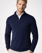 Bastien | Pull Camionneur Homme Col Montant Demi-Zip en Maille Confort - Bleu