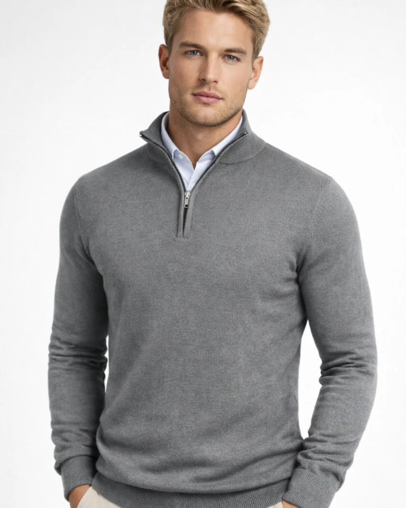 Bastien | Pull Camionneur Homme Col Montant Demi-Zip en Maille Confort - Gris