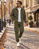 Benoît | Ensemble Cargo Homme 2 Pièces Veste Zippée et Pantalon Multipoches - Vert kaki