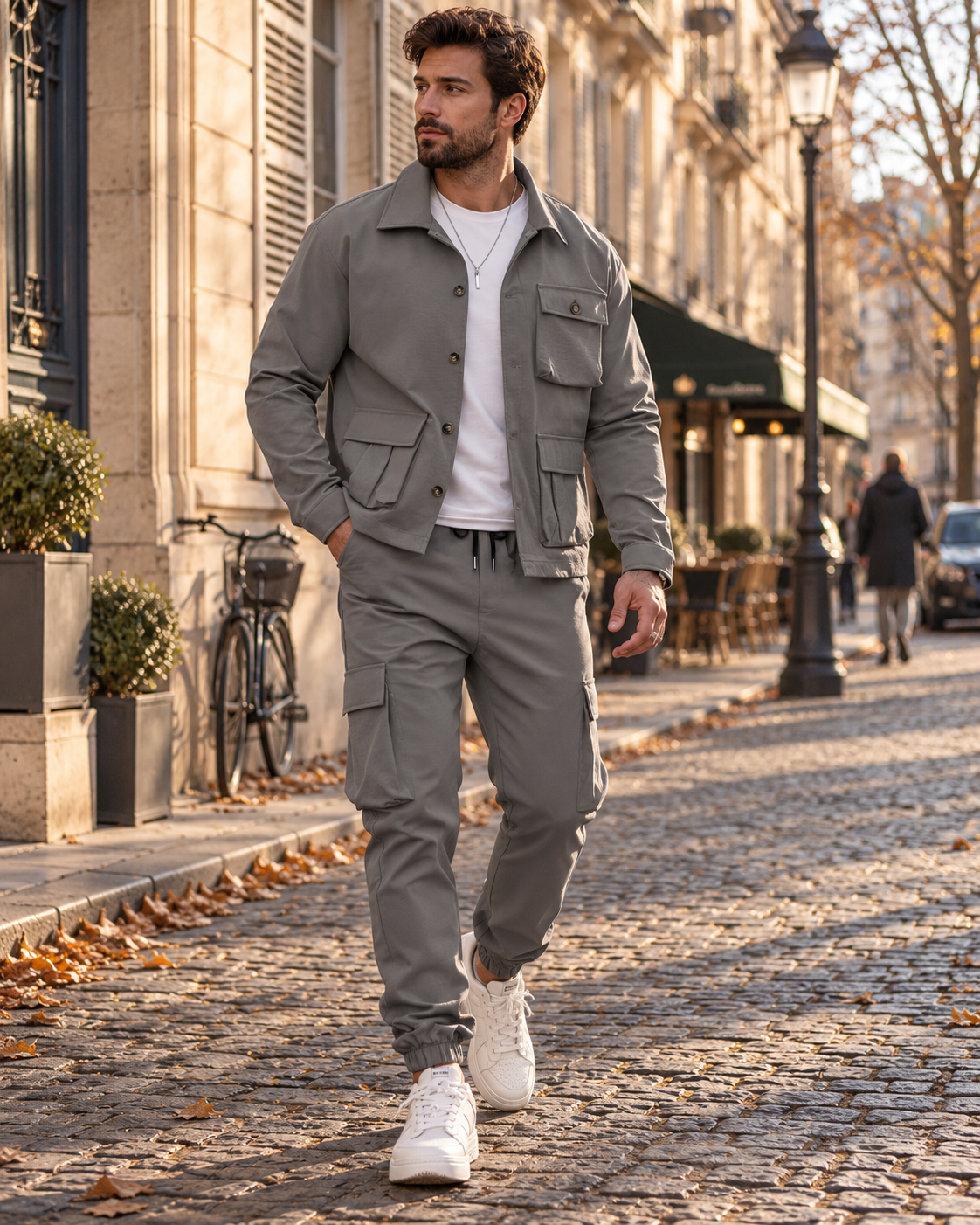 Benoît | Ensemble Cargo Homme 2 Pièces Veste Zippée et Pantalon Multipoches - Gris