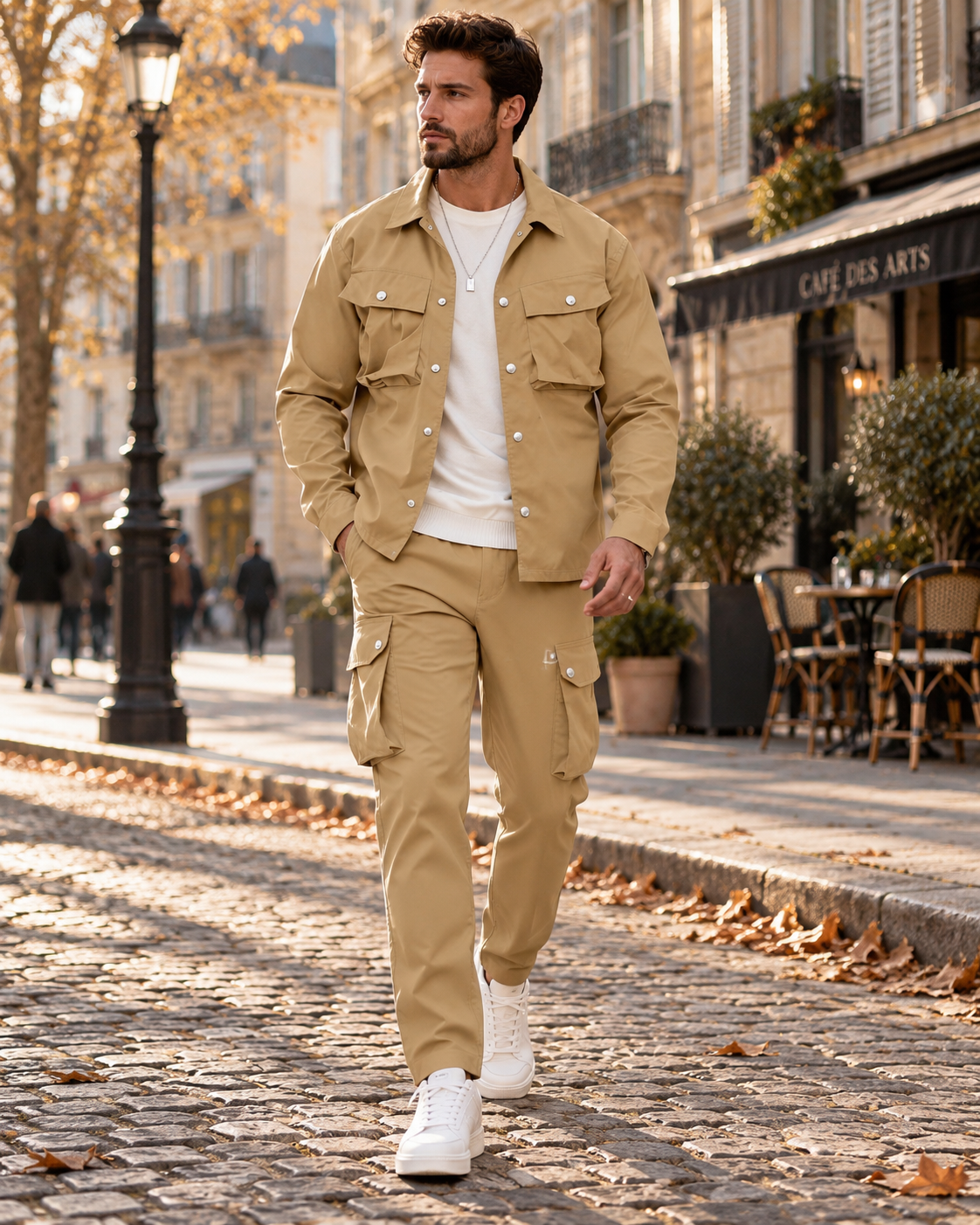 Benoît | Ensemble Cargo Homme 2 Pièces Veste Zippée et Pantalon Multipoches - Beige