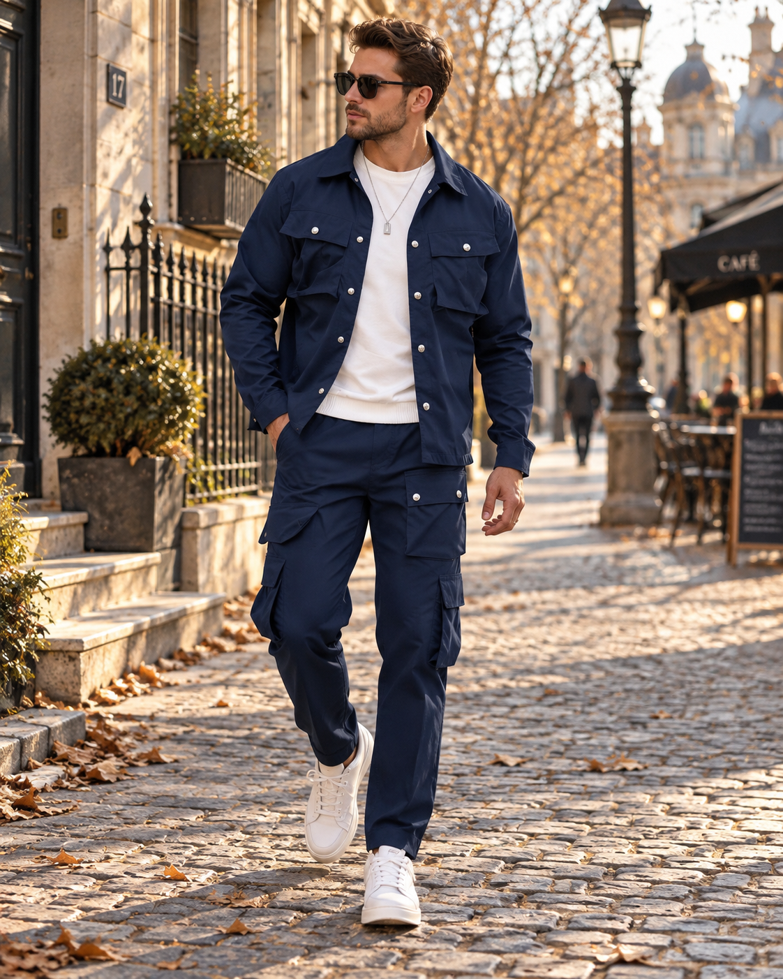 Benoît | Ensemble Cargo Homme 2 Pièces Veste Zippée et Pantalon Multipoches - Bleu marine